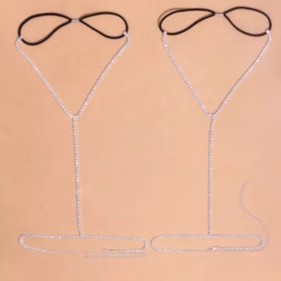 1 left New boutique silver rhinestone thigh chains - Picture 2 of 5